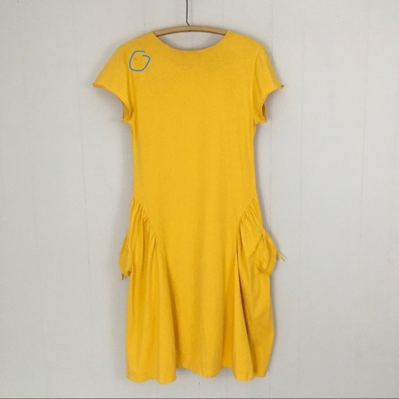 Vintage 90’s Yellow Swing Dress Floral Hand Painted Hawaiian Pockets Women M - Picture 5 of 15